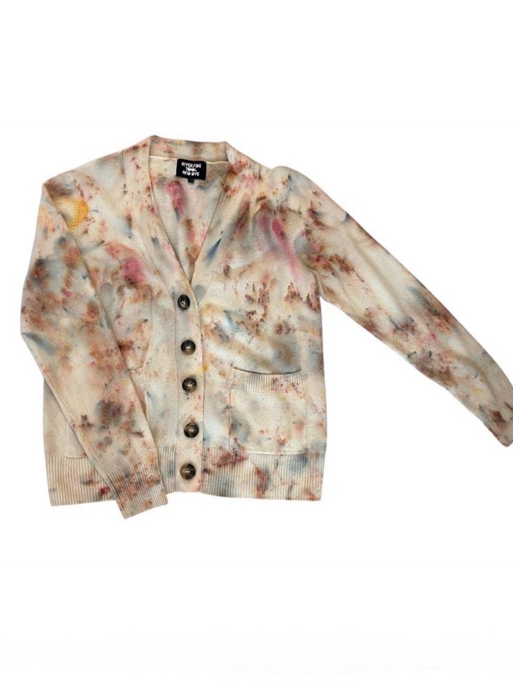 Riverside Tool and Dye Tie-Dye Cardigan - Cream with Multicolor Splatter - Picture 2 of 5
